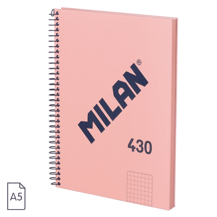 Milan Serie 1918 Cuaderno Espiral Formato A5 Cuadricula 5x5mm - 80 Hojas de 95 gr/m2 - Microperforado, 2 Taladros - Color Rosa 1