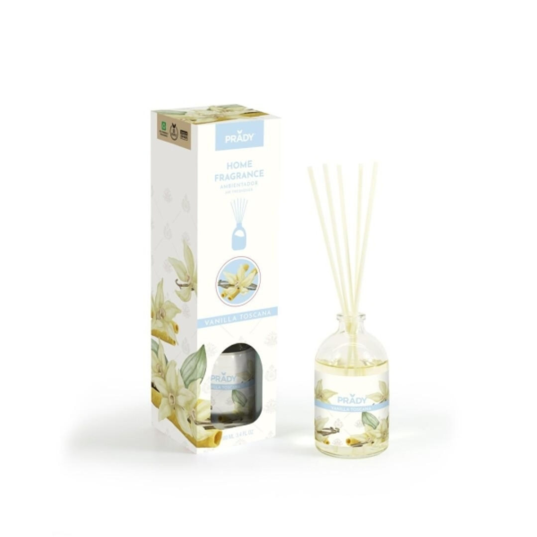 Prady Ambientador Mikado Vainilla Toscana - Frasco de Cristal 100 ml y Varitas Difusoras 1