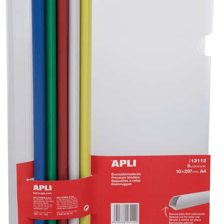 Apli Pack de 5 Encuadernadores Deslizantes 10x297mm - Capacidad de 100 Hojas - Con Funda Transparente - Ranura para Facil Insercion de Hojas - Colores 1
