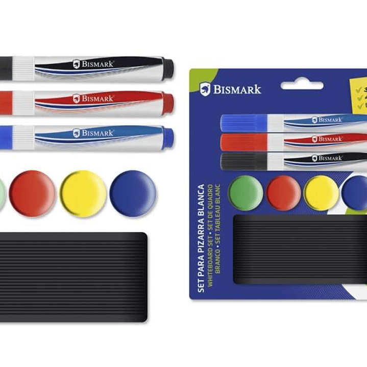 Bismark Pack de 3 Rotuladores para Pizarra + 4 Imanes + Borrador - Colores Surtidos 1