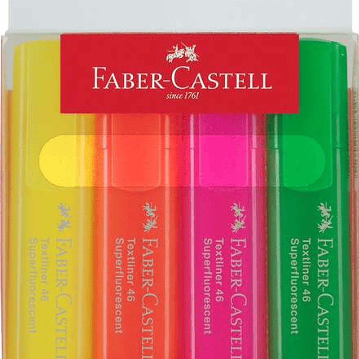 Faber-Castell Textliner 46 Superfluorescente Pack de 4 Marcadores Fluorescentes - Punta Biselada - Trazo entre 1mm y 5mm - Tinta con Base de Agua - Co 1
