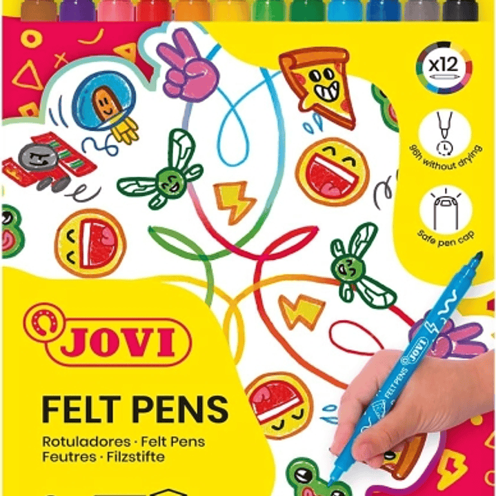 Jovi Felt Pen Extuche 12 Rotuladores de Doble Punta - Punta Fina y Maxi - Amplia Variedad de Tonos - Tinta de Gran Fijacion - Colores Surtidos 1