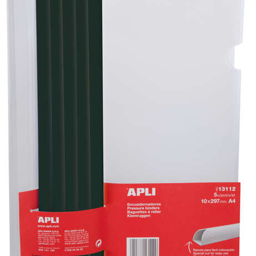 Apli Pack de 5 Encuadernadores Deslizantes 10 x 297mm con Funda Transparente - Ranura para Facil Insercion de Hojas - Capacidad para 100 Hojas - Color 1