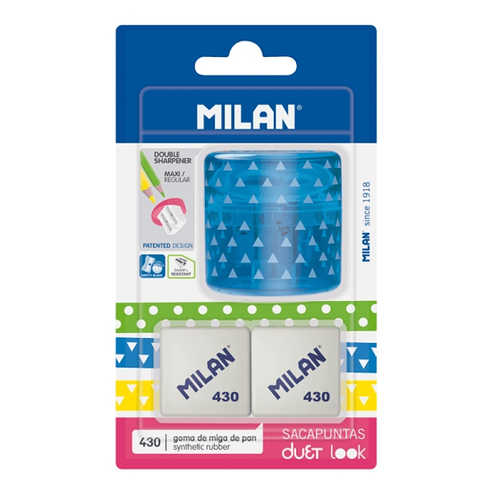 Milan Duet Look Pack de Sacapuntas + 2 Gomas 430 - Color Azul 1