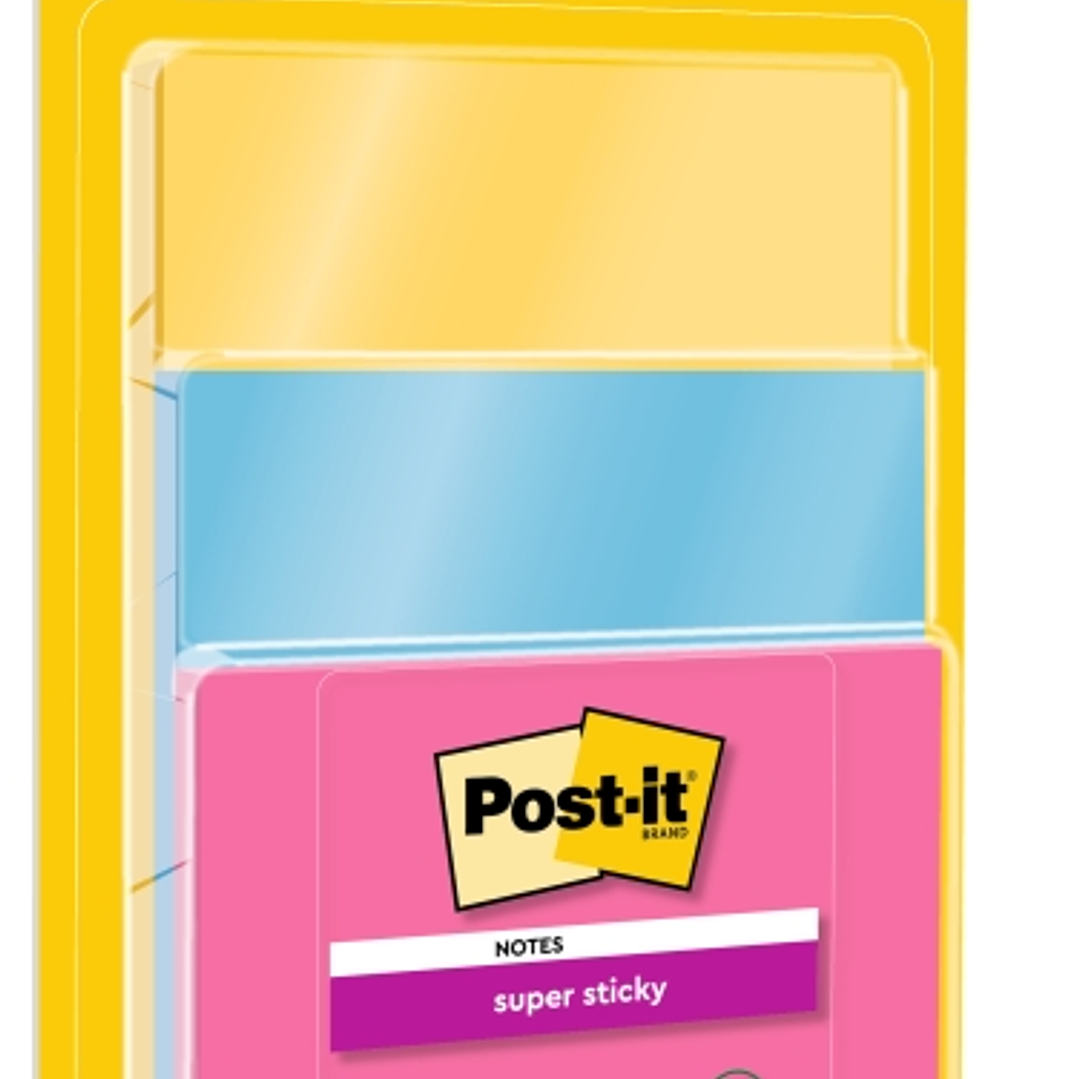 Post-It Super Sticky Pack de 3 Blocs de 45 Notas Adhesivas Reposicionables - Forma - Colores Surtidos 1
