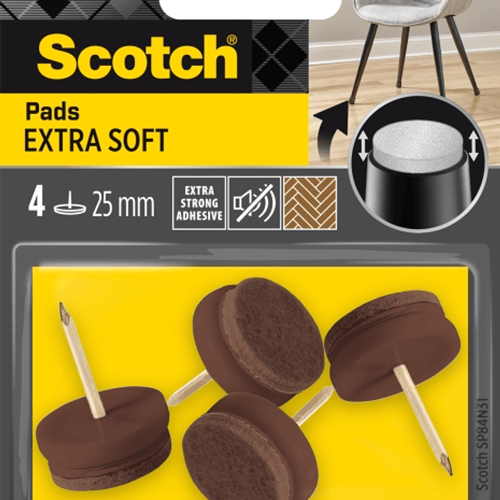 Scotch Pack de 4 Almohadillas de Fieltro con Clavo - Extrasuaves - Diametro de 25mm - Color Marron 1