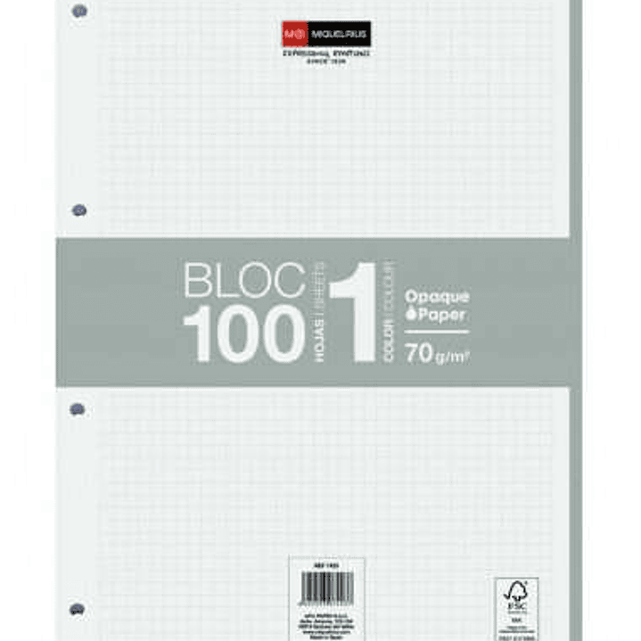 Miquel Rius Bloc1 Bloc Encolado Formato A4 - 100 Hojas de 70gr con 4 Taladros - Banda de las Hojas Gris - Base de Carton - Cuadricula 5x5 1