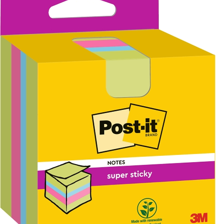 Post-It Super Sticky Cubo de 300 Notas Adhesivas Reposicionables - 76x76mm - 100% PEFC - Colores Surtidos 1