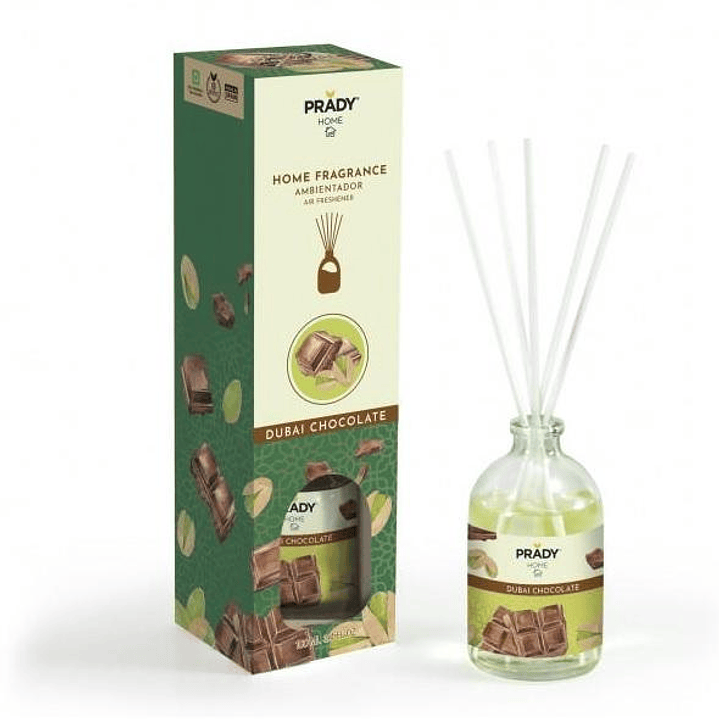 Prady Ambientador Mikado Chocolate de Dubai - Frasco de Cristal 100 ml y Varitas Difusoras 1