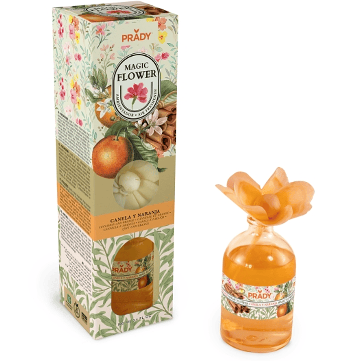 Prady Ambientador Magic Flower Canela y Naranja - Frasco de Cristal 100ml 1