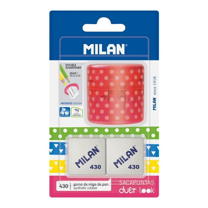Milan Duet Look Pack de Sacapuntas + 2 Gomas 430 - Color Rosa 1