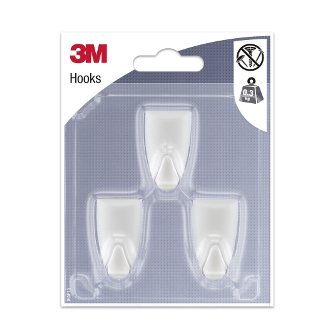 3M Pack de 3 Ganchos Adhesivos Modernos - Formato S - Soporta hasta 0.3kg - Color Blanco 1