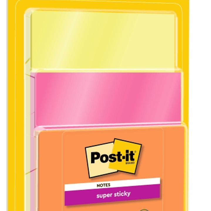 Post-It Super Sticky Pack de 3 Blocs de 45 Notas Adhesivas Reposicionables - Forma Cuadrada - Colores Surtidos 1