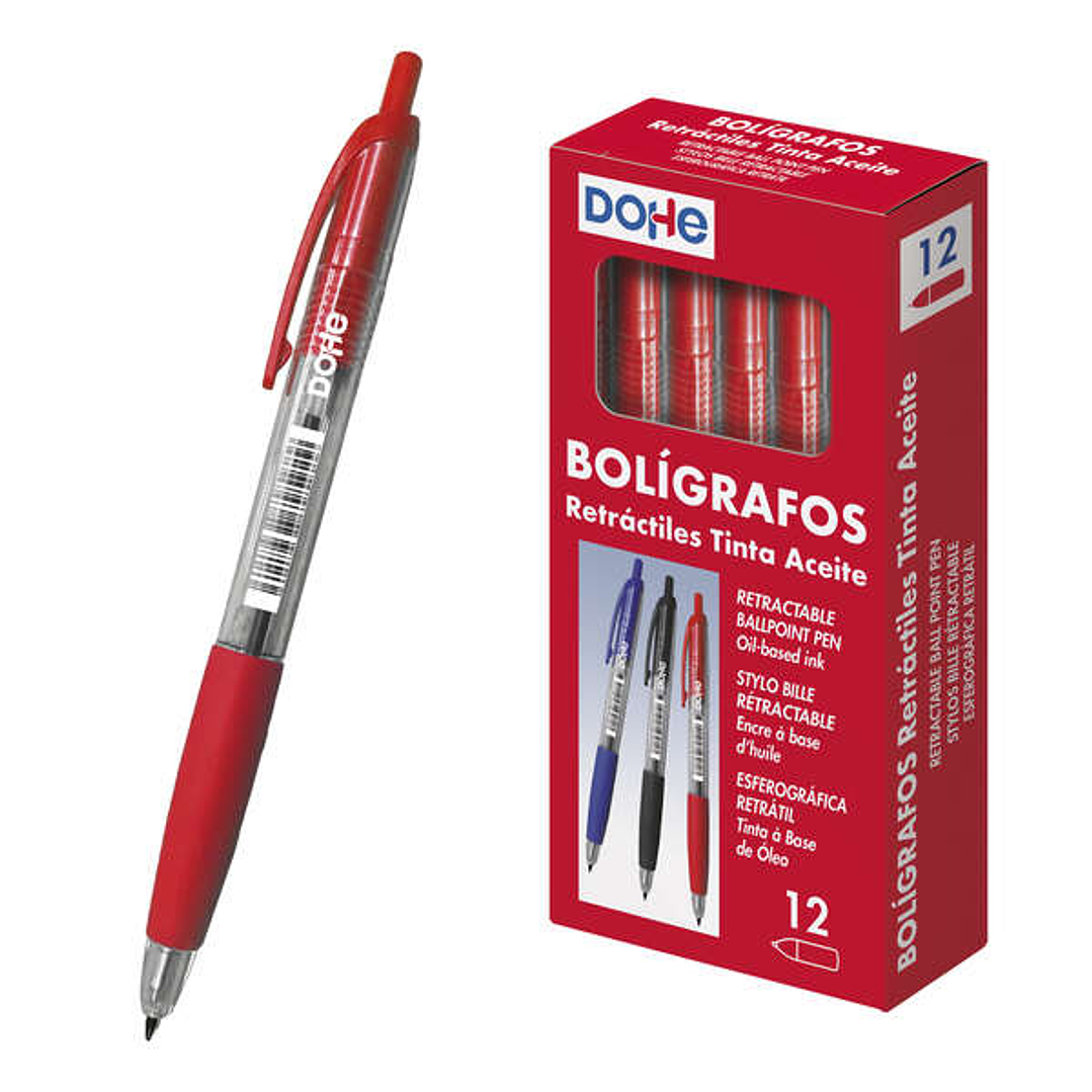 Dohe Boligrafos Retractiles de Tinta a Base de Aceite - Punta de Bola Metalica de 1mm - Trazo de 0.4mm - Cuerpo Transparente 1