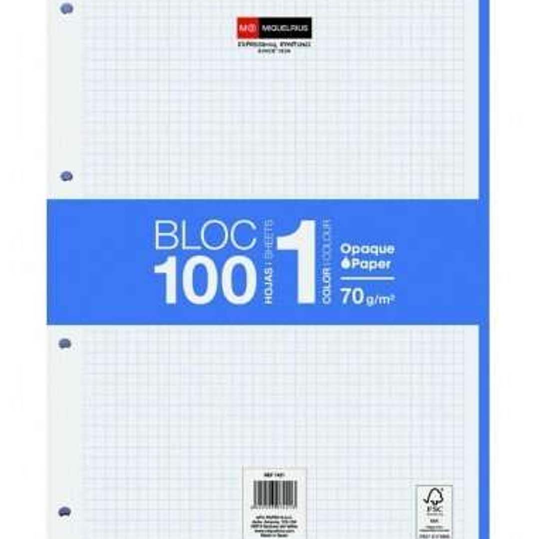 Miquel Rius Bloc1 Bloc Encolado Formato A4 - 100 Hojas de 70gr con 4 Taladros - Banda de las Hojas Azul - Base de Carton - Cuadricula 5x5 1