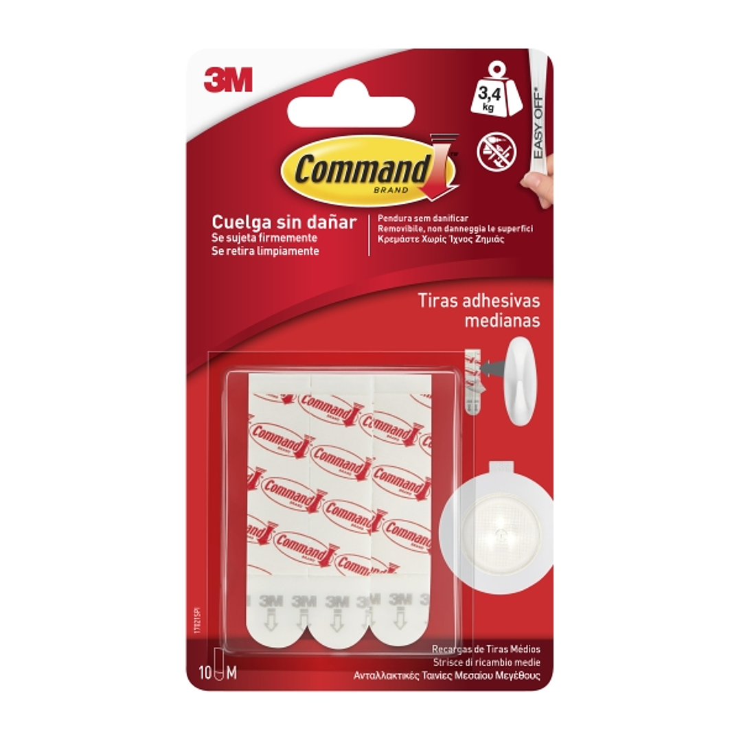 Command Pack de 10 Tiras Adhesivas de Repuesto - Formato M - Soporta hasta 3.4kg - Color Blanco 1
