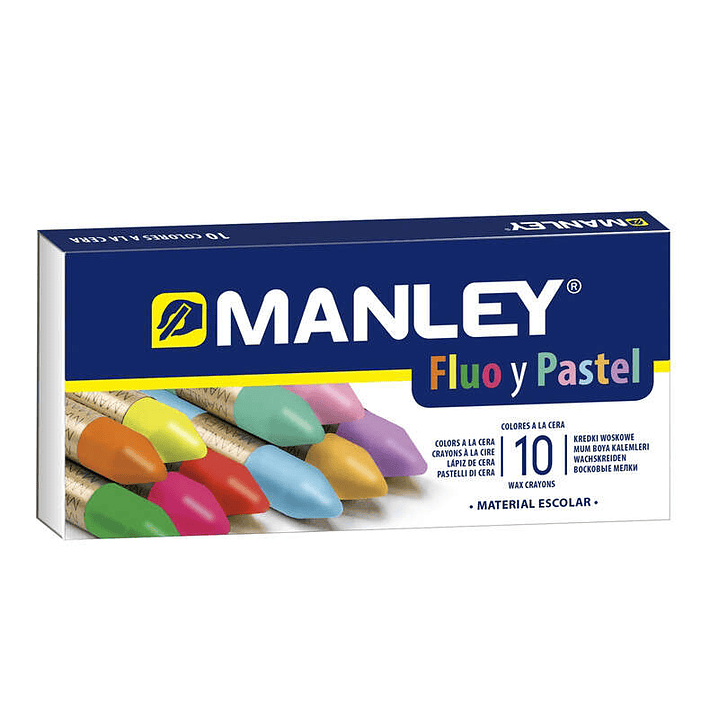 Manley Pack 10 Ceras Manley Colores Especiales (Fluo+Pastel) - Ceras Blandas de Trazo Suave - Gran Variedad de Tecnicas y Aplicaciones - Colorido Espe 1