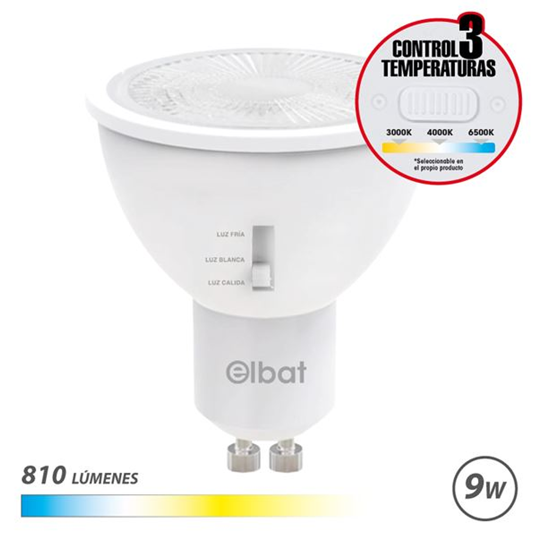 Elbat Bombilla LED GU10 - 9W - 810Lm - Selector de Luz - Calida 3000K, Blanca 4000K y Fria 6500K 1