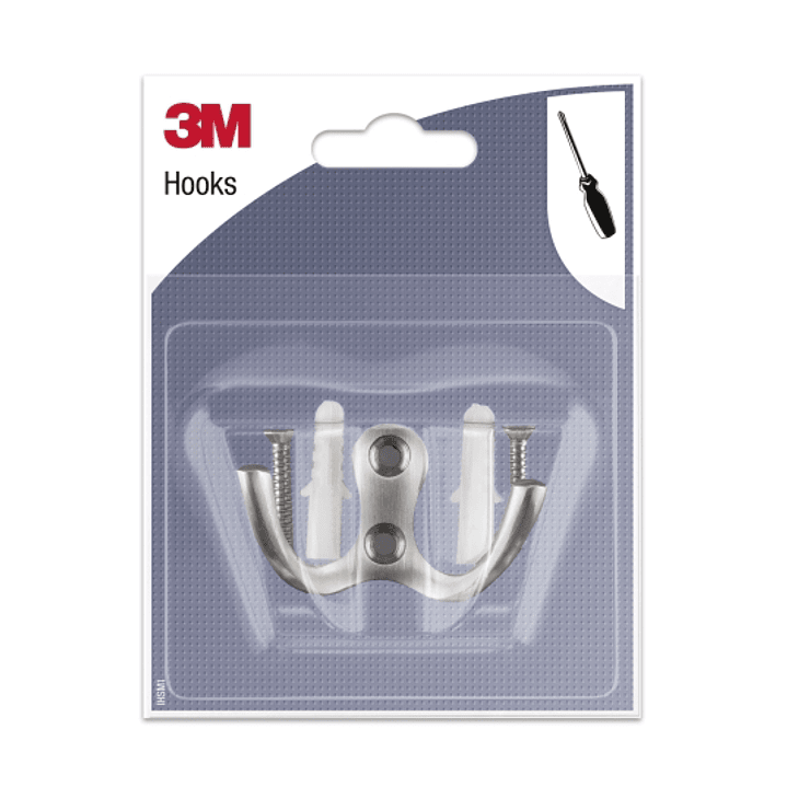 3M Gancho Doble para Atornillar de Metal - Color Gris Metalizado 1