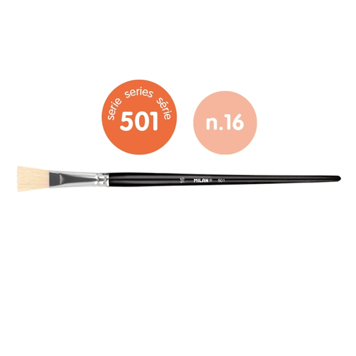 Milan 501 Pack de 4 Pinceles Planos Numero 16 - Bolsa con Colgador - Cerda Natural - Color Negro 1