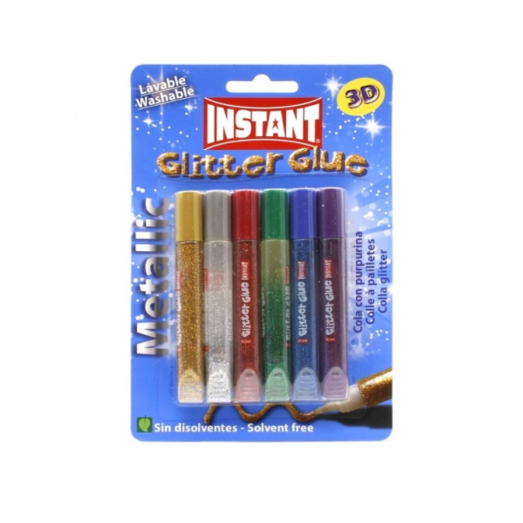 Instant Glitter Glue Metallic Pack de 6 Tubos de Pegamento con Purpurina 10.5ml - Para Distintas Superficies - Sin Disolventes - Colores Metalicos Sur 1