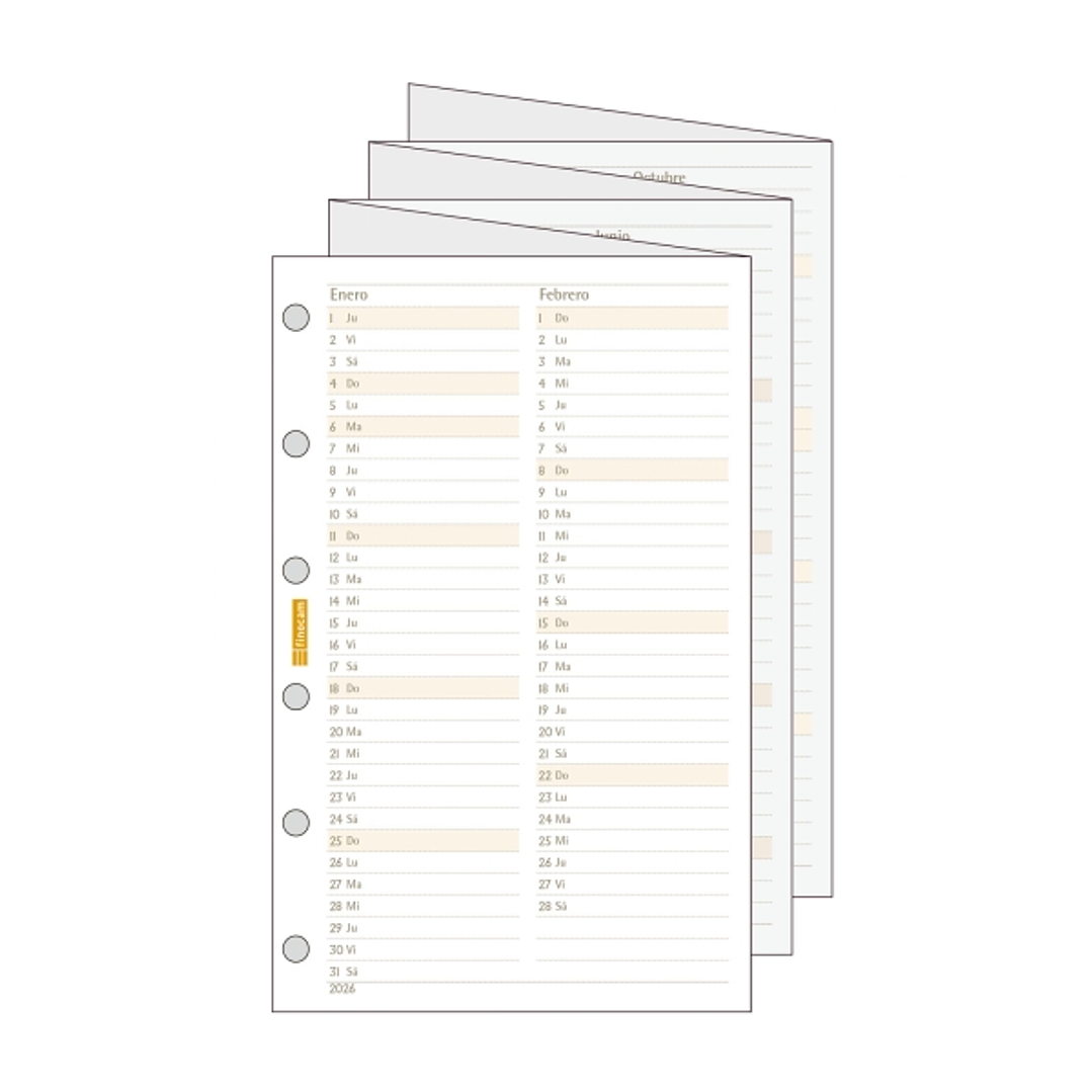 Finocam C296 Planificador de Recambio para Agendas Classic - Anual 2026 - Desplegable - Formato 602 - 73x1x114mm - Color Blanco 1