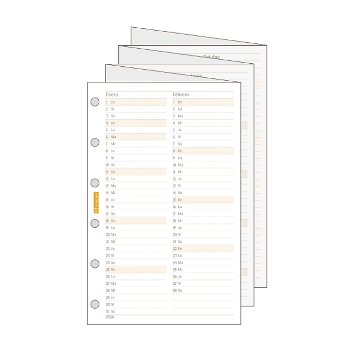 Finocam C296 Planificador de Recambio para Agendas Classic - Anual 2026 - Desplegable - Formato 602 - 73x1x114mm - Color Blanco 1