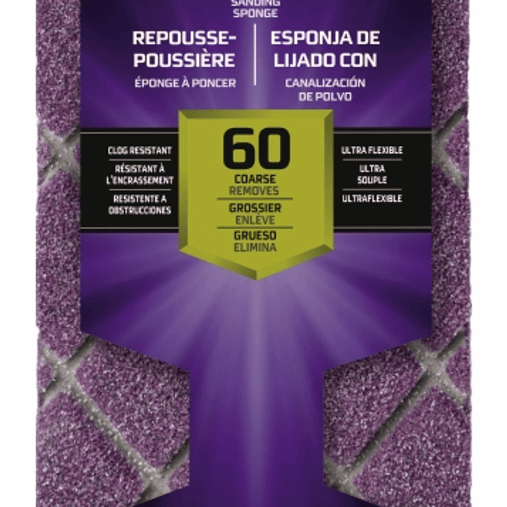 3M Pro Grade Precision Taco de Lija - Grano 60 Grueso - Canalizacion de Polvo - 6.35x11.4x2.54cm - Color Morado 1