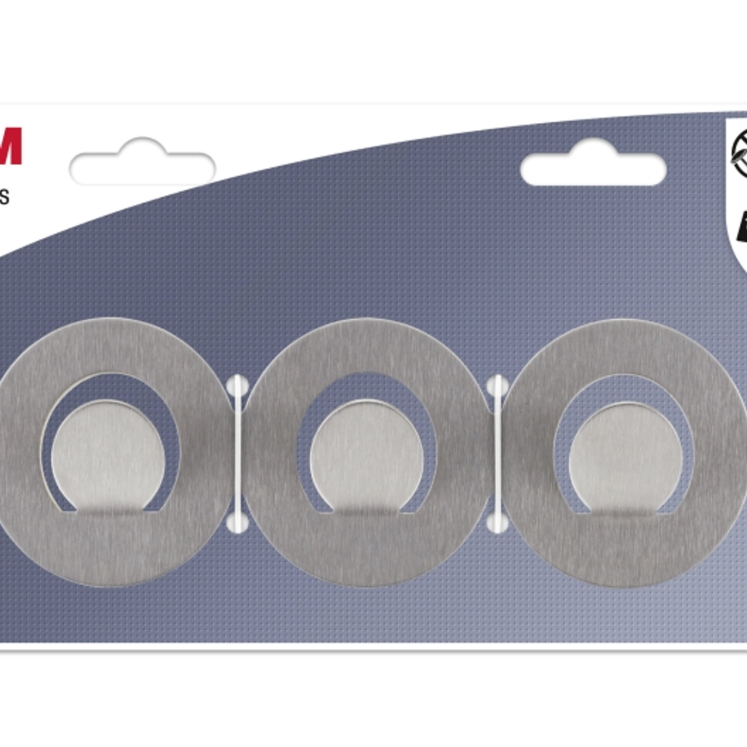 3M Ganchos Adhesivos en Barra Metalica - Barra con 3 Ganchos - Soporta hasta 1.2kg - Color Gris/Titanio 1