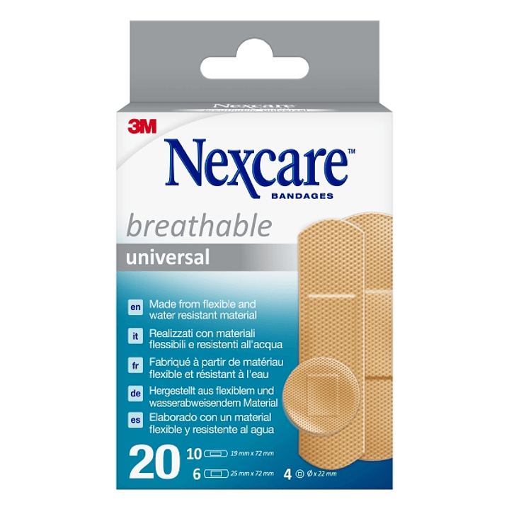 Nexcare Universal Breathable Pack de 20 Apositos Surtidos - Transpirable - Resistente al Agua - Color Piel 1