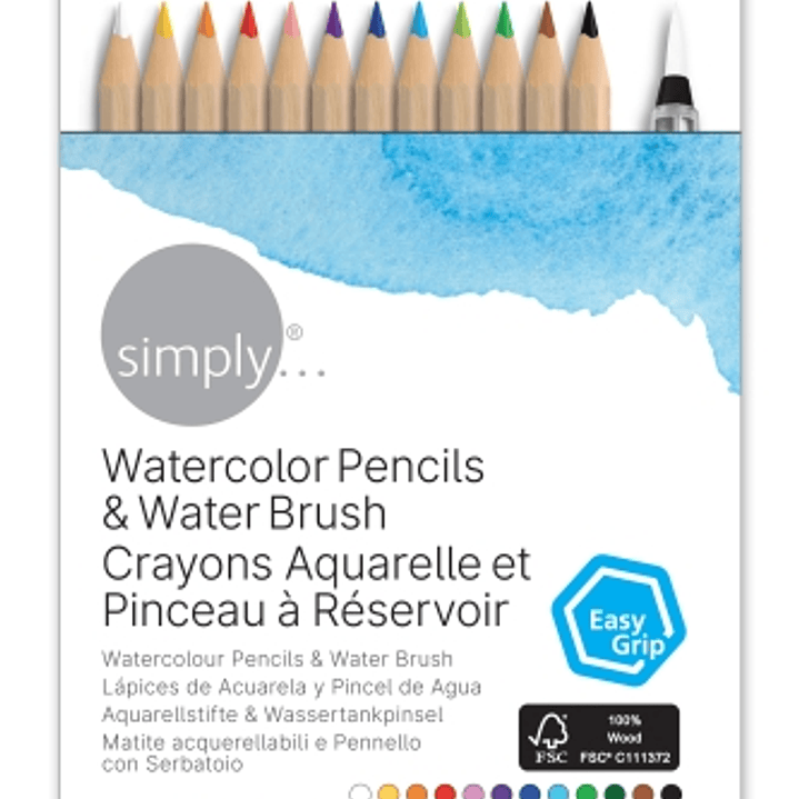 Daler Rowney Simply Pack de 12 Lapices Colores Acuarelables - Incluye Pincel Rellenable - Colores Surtidos 1