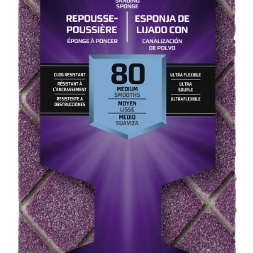 3M Pro Grade Precision Taco de Lija - Grano 80 Mediano - Canalizacion de Polvo - 6.35x11.4x2.54cm - Color Morado 1