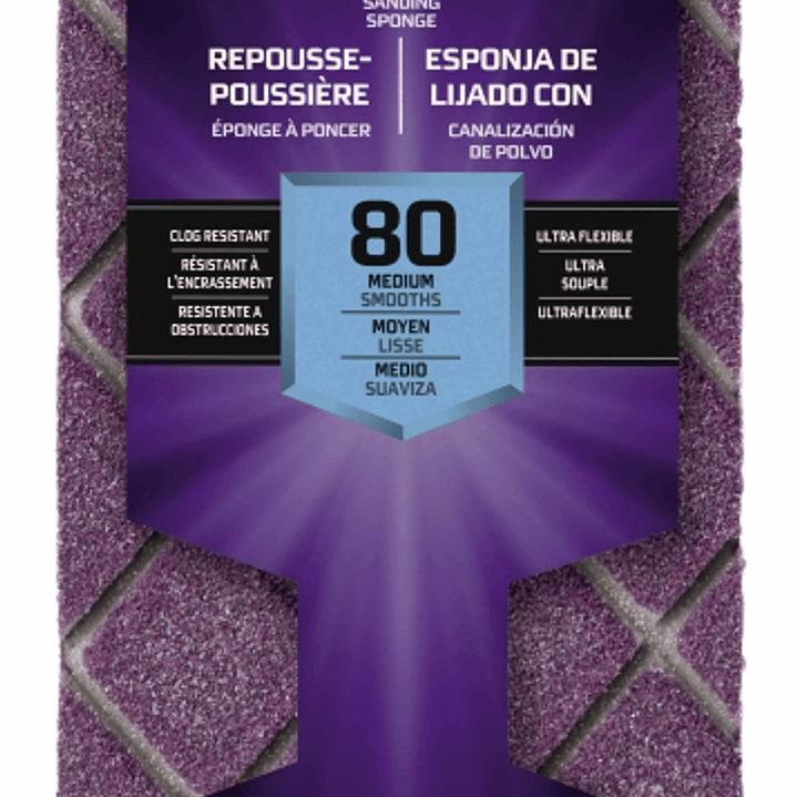 3M Pro Grade Precision Taco de Lija - Grano 80 Mediano - Canalizacion de Polvo - 6.35x11.4x2.54cm - Color Morado 1