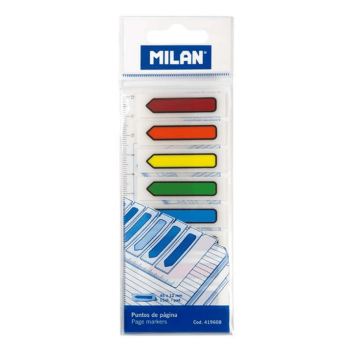 Milan Bloc de 120 Marcadores de Pagina - Plastico - Incluye Regla - Colores Transparentes Surtidos - Medidas 13mm x 5,9mm - Colores Surtidos 1