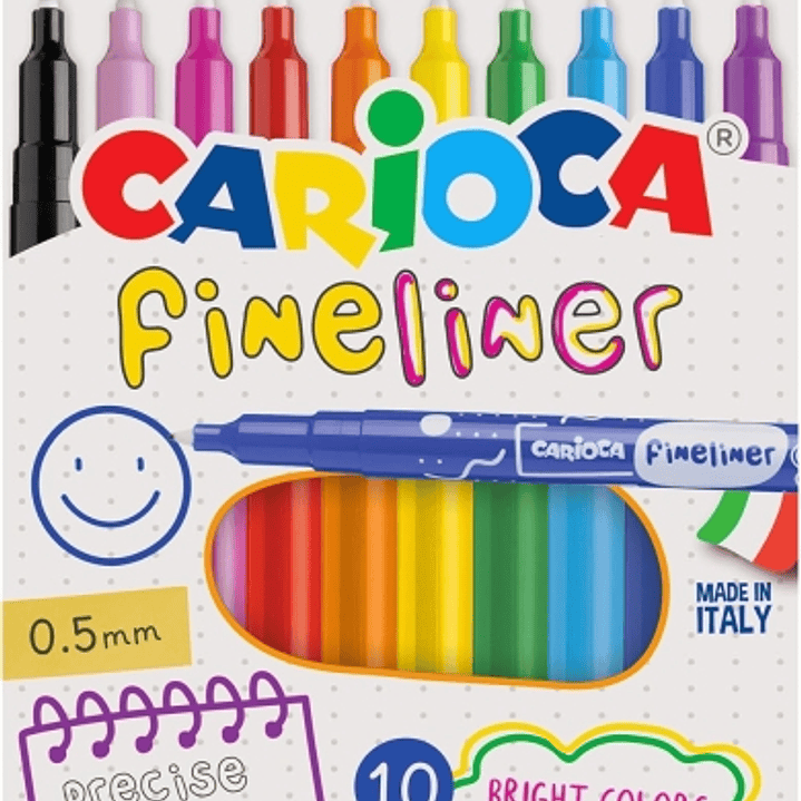 Carioca Fineliner Pack de 10 Rotuladores - Punta Blanca de Acetal 0.5mm - Colores Surtidos 1