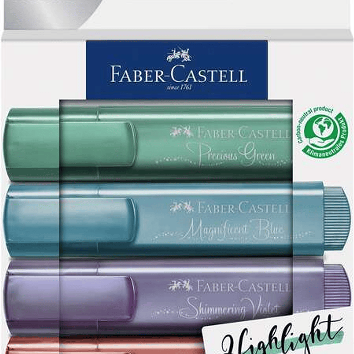 Faber-Castell Textliner 46 Metallic Pack de 4 Marcadores Fluorescentes - Punta Biselada - Trazo entre 1mm y 5mm - Tinta con Base de Agua - Colores Sur 1