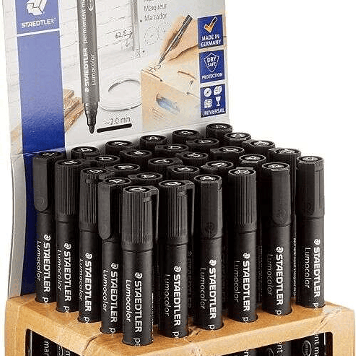 Staedtler Lumocolor 352 Expositor de 30 Rotuladores Permanentes - Punta Redonda - Trazo 2mm Aprox - Capuchon con Clip - Secado Rapido - Color Negro 1