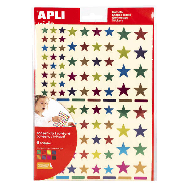 Apli Pack de 624 Gomets con Forma de Estrella - Adhesivo Removible - Acabado Metalizado - Ideales para Escuelas Infantiles - Desarrollo de Habilidades 1