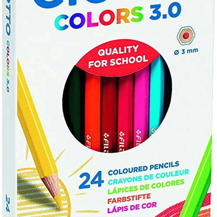 Giotto Colors 3.0 Pack de 24 Lapices Hexagonales de Colores - Mina 3 mm - Madera - Colores Surtidos 1