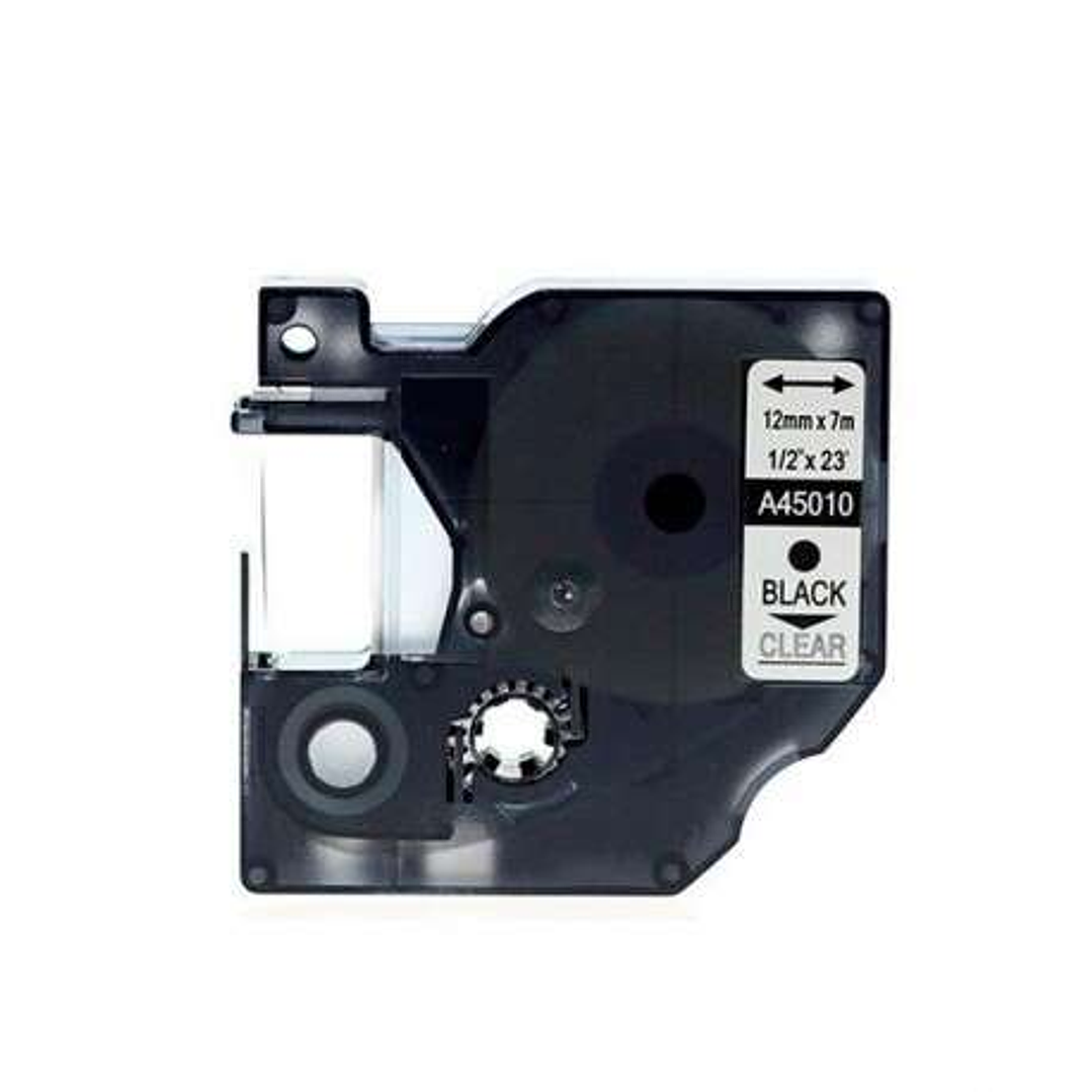 Dymo D1 45010 Cinta de Etiquetas Generica para Rotuladora - Texto negro sobre fondo transparente - Ancho 12mm x 7 metros - Reemplaza S0720500 1