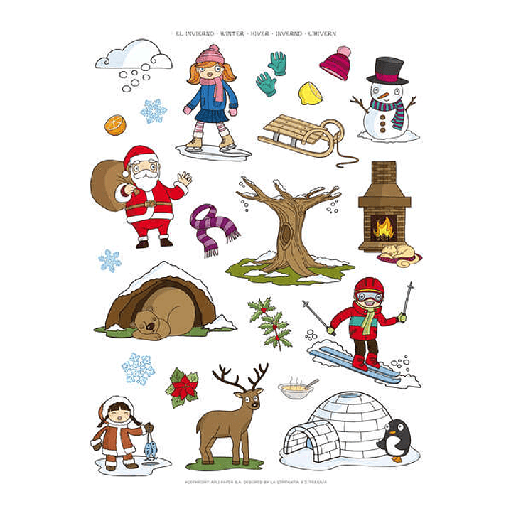 Apli Bolsa de Gomets Tematicos el Invierno - 69 Gomets en 3 Hojas - Adhesivo Removible - Ilustraciones Educativas - Adhesivo Base Agua - Libre de Diso 1