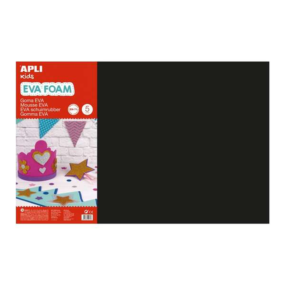 Apli Pack de 5 Goma Eva 600 x 400 mm - Grosor 2 mm - Impermeable - Moldeable al Calor - Color Negro 1
