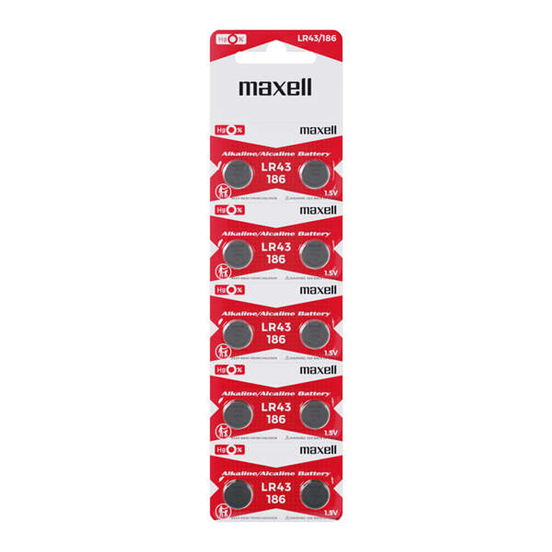 Maxell Pack de 10 Pilas Alcalinas de Boton LR43 1.5V 1