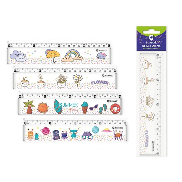Bismark Regla 20cm con Bolitas de Colores en su Interior - Fabricada en Plastico - Ideal para Colegio - 4 Diseños Diferentes 1