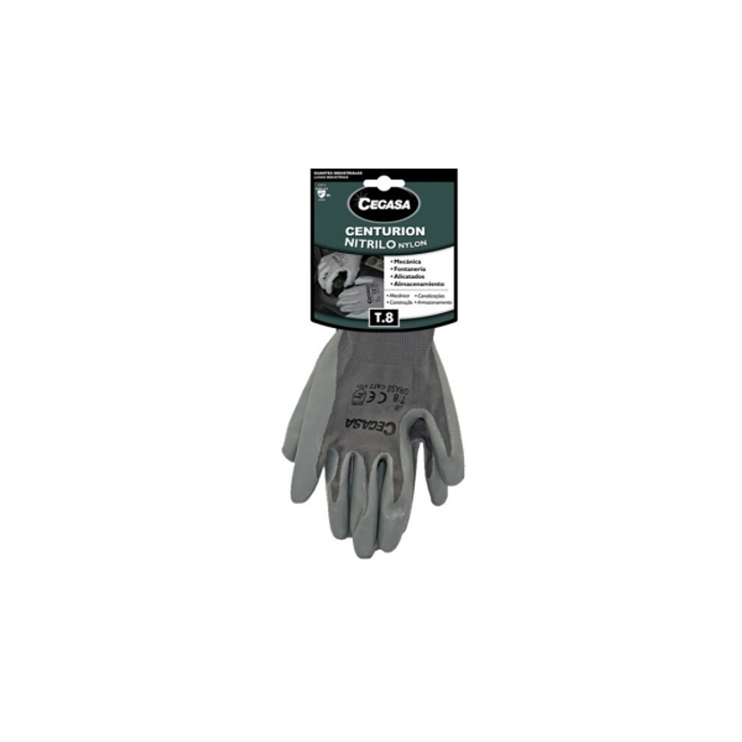 Cegasa Centurion Guantes de Trabajo Talla 8 - Fabricados en Nylon con Recubimiento de Nitrilo en Palma y Dedos - Color Gris 1