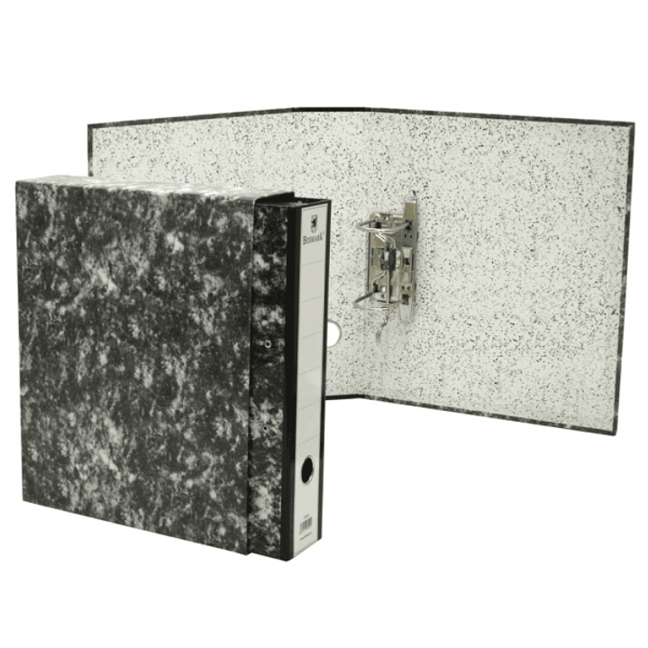 Bismark Archivador A-Z Jaspeado Folio con Funda - Lomo 75mm - Carton Forrado - Tarjetero en el Lomo - Mecanismo de Palanca - Color Negro Jaspeado 1