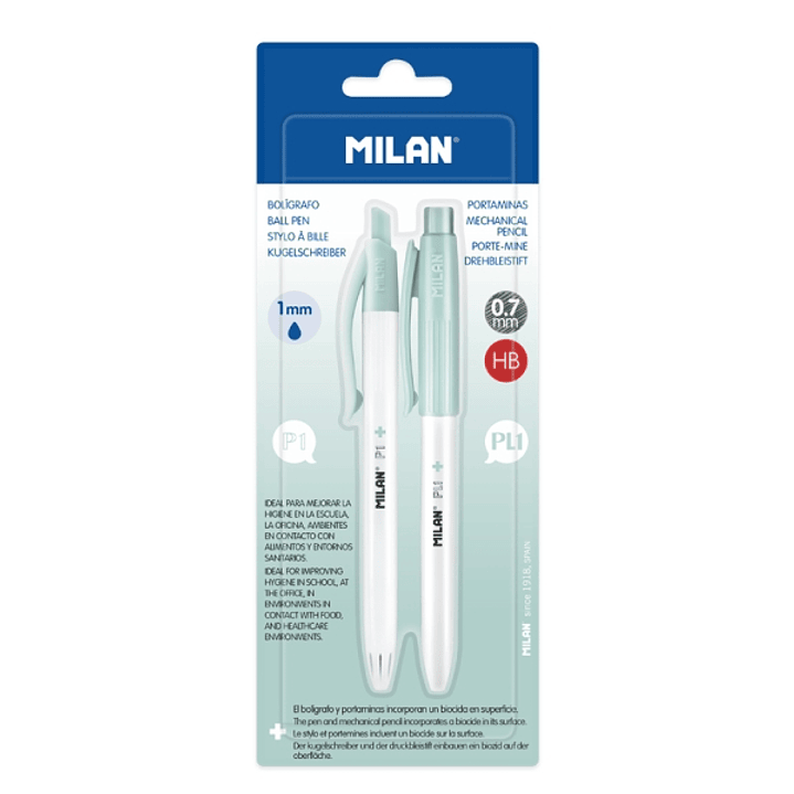 Milan P1 + Pack de 1 Boligrafo Azul + 1 Portaminas 0.7mm - Superficie Antibacteriana - Color Turquesa 1