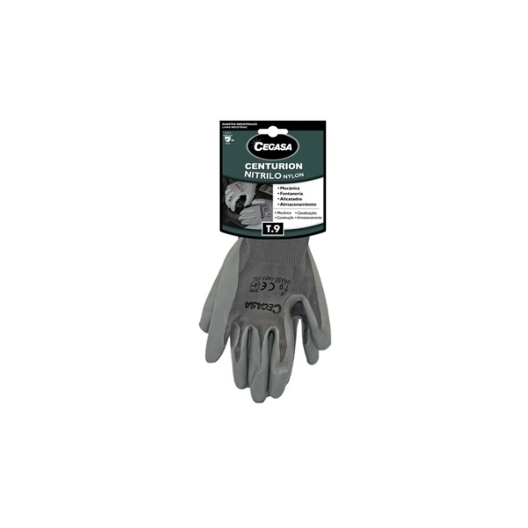 Cegasa Centurion Guantes de Trabajo Talla 9 - Fabricados en Nylon con Recubimiento de Nitrilo en Palma y Dedos - Color Gris 1