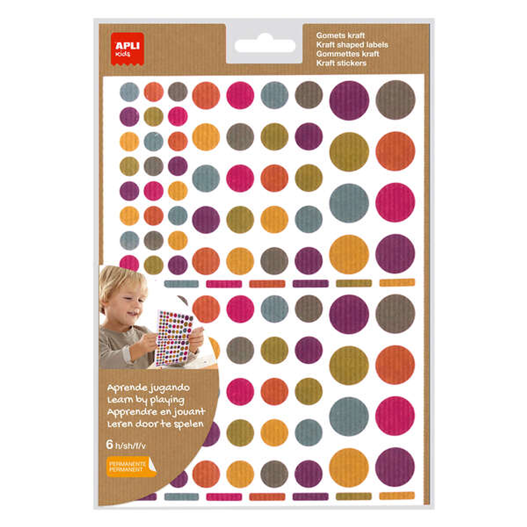 Apli Gomets Redondos Adhesivo Permanente - Ø 10mm, Ø 14mm y Ø 20mm - 624 Gomets por Bolsa - Desarrollo de Habilidades y Creatividad - Colores Colores 1