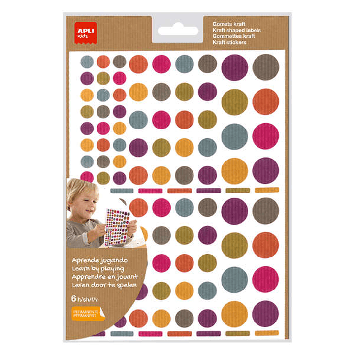Apli Gomets Redondos Adhesivo Permanente - Ø 10mm, Ø 14mm y Ø 20mm - 624 Gomets por Bolsa - Desarrollo de Habilidades y Creatividad - Colores Colores 1